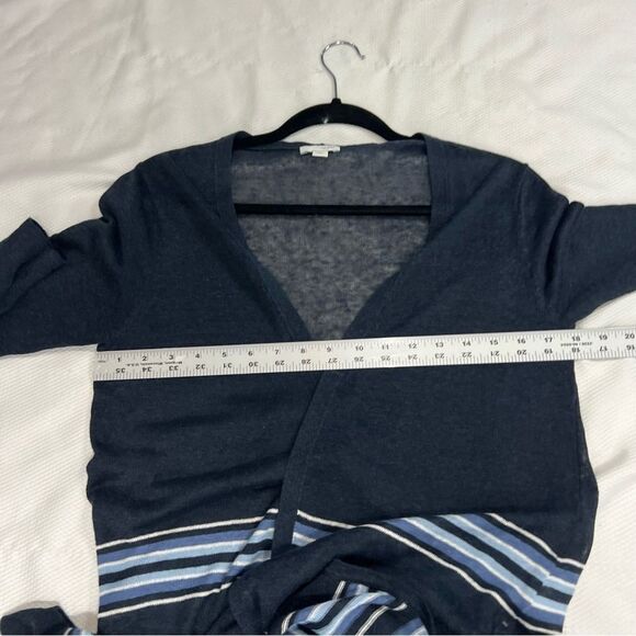 J. Jill Blue Striped Knit Linen Blend String Tie Tunic Cardigan XS - Picture 6 of 9